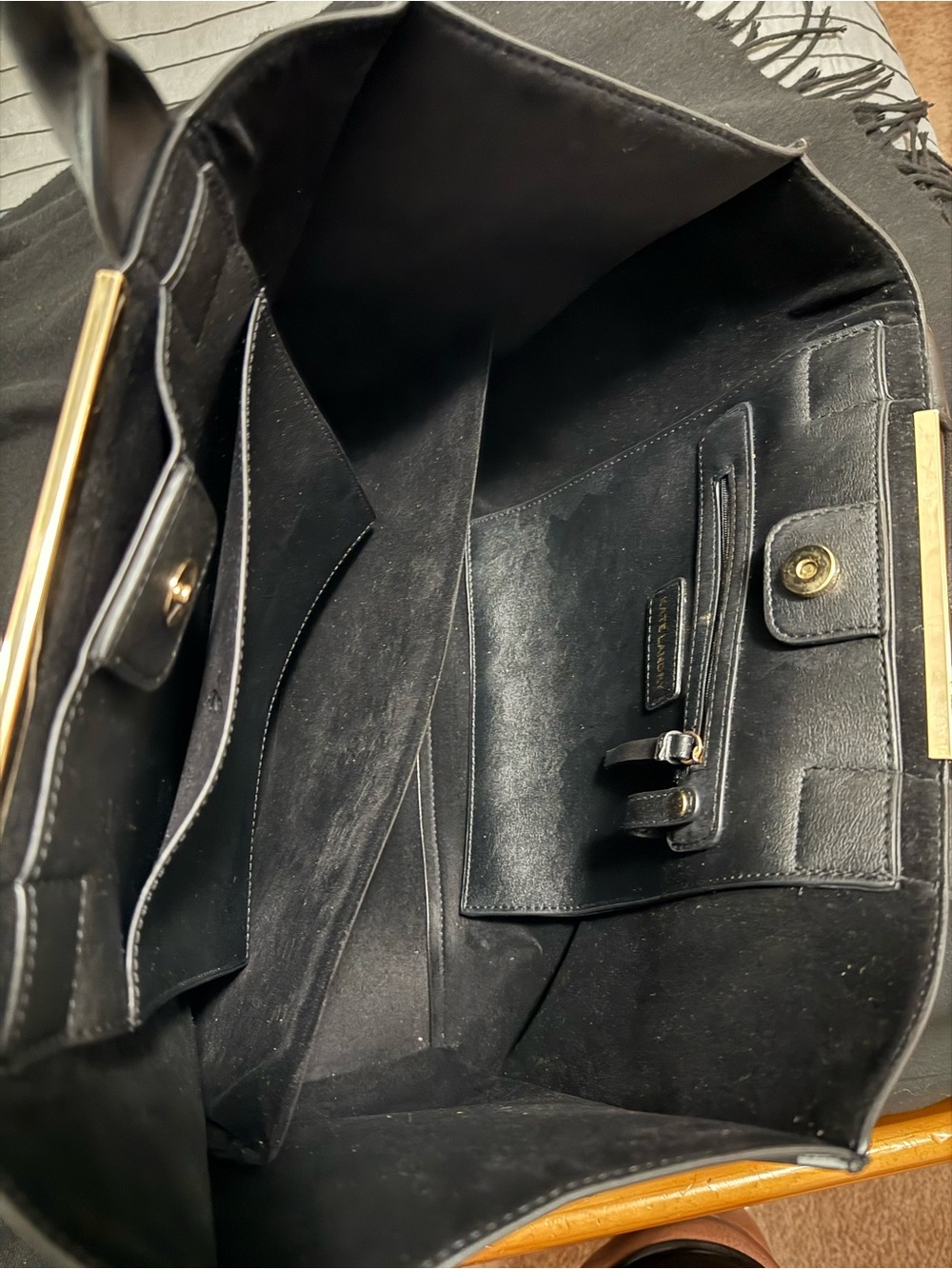 Classic Black Leather Tote with Gold Accents